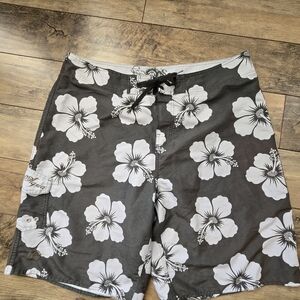 Aqua Rose Men's Xl Green Olive Floral Swim Shorts